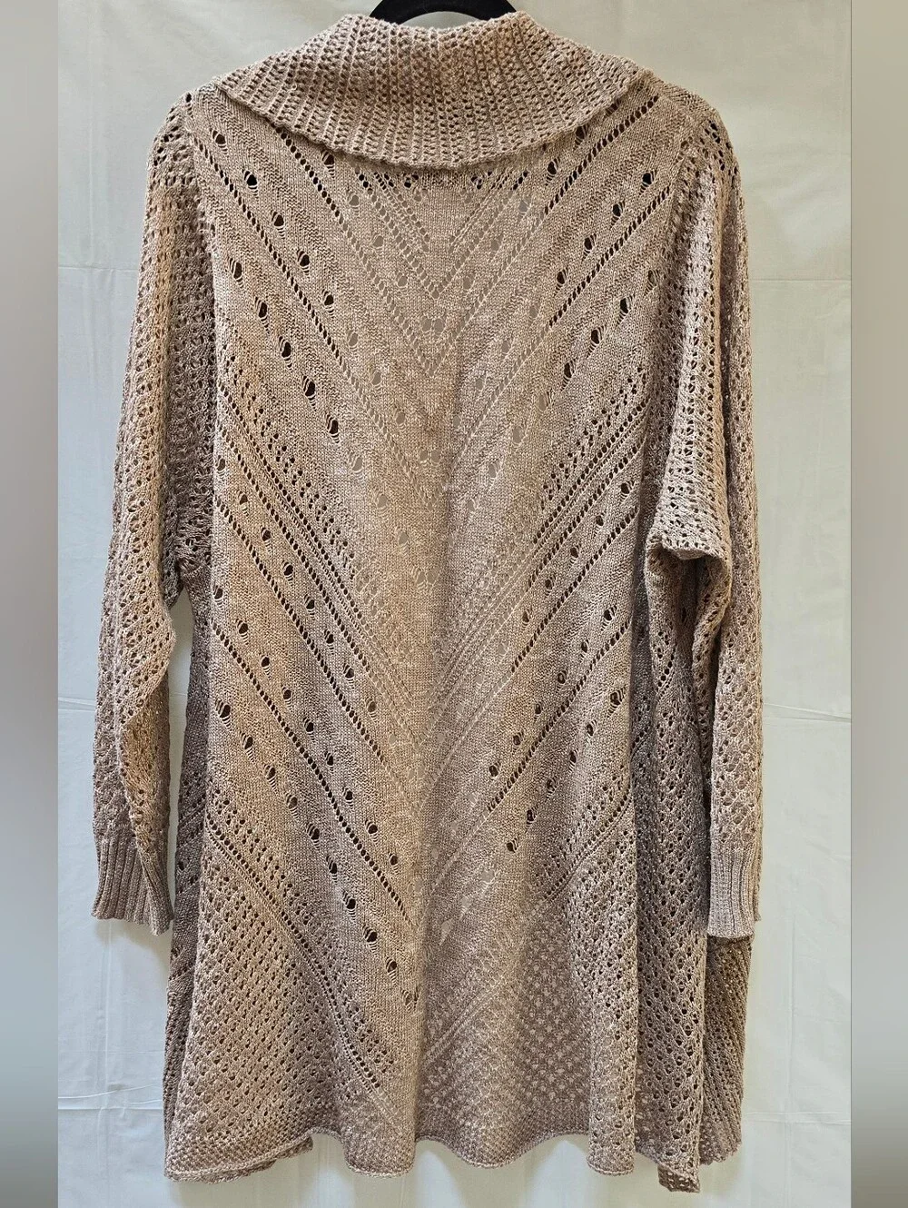 Torrid Open Front Pointelle Knit Cardigan Size 3 Beige Taupe Plus